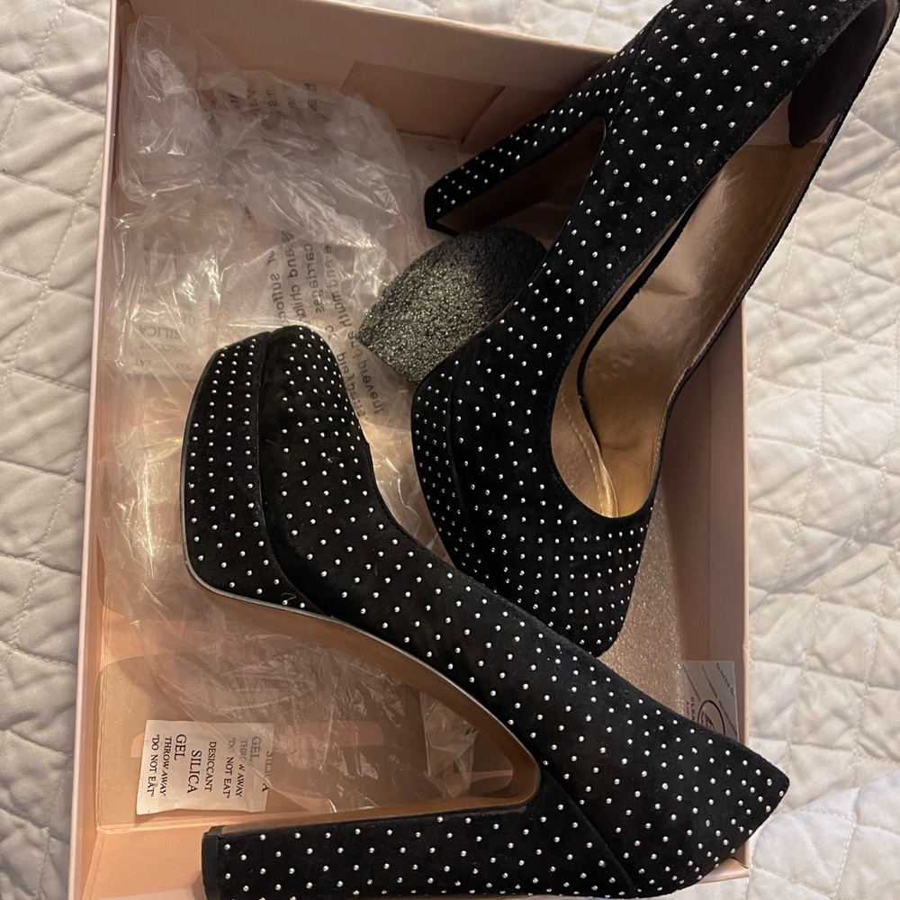 BCBG black suede pumps